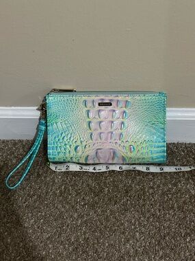 Brahmin Iridescent Aqua & Lilac Croc-Embossed Wristlet